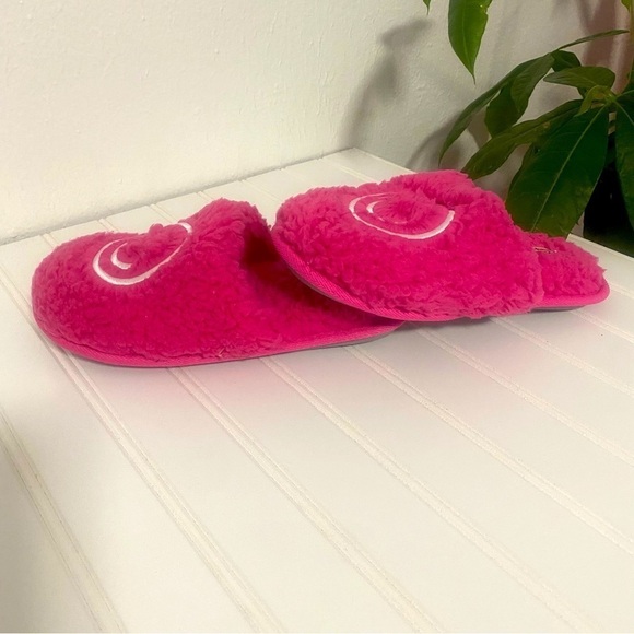 Dluxe by Dearfoams Happy Face Slides Slippers Smile Smiley Emoji Pink Size 4/5 - Picture 3 of 6